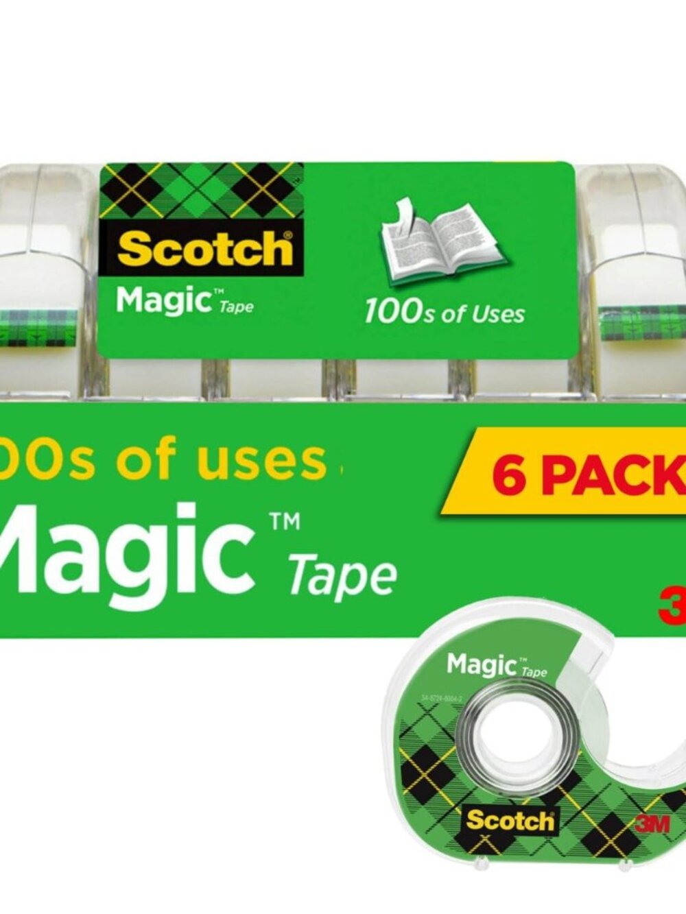 Magic Tape, Matte-Finish, 6 Tape Rolls with Dispensers